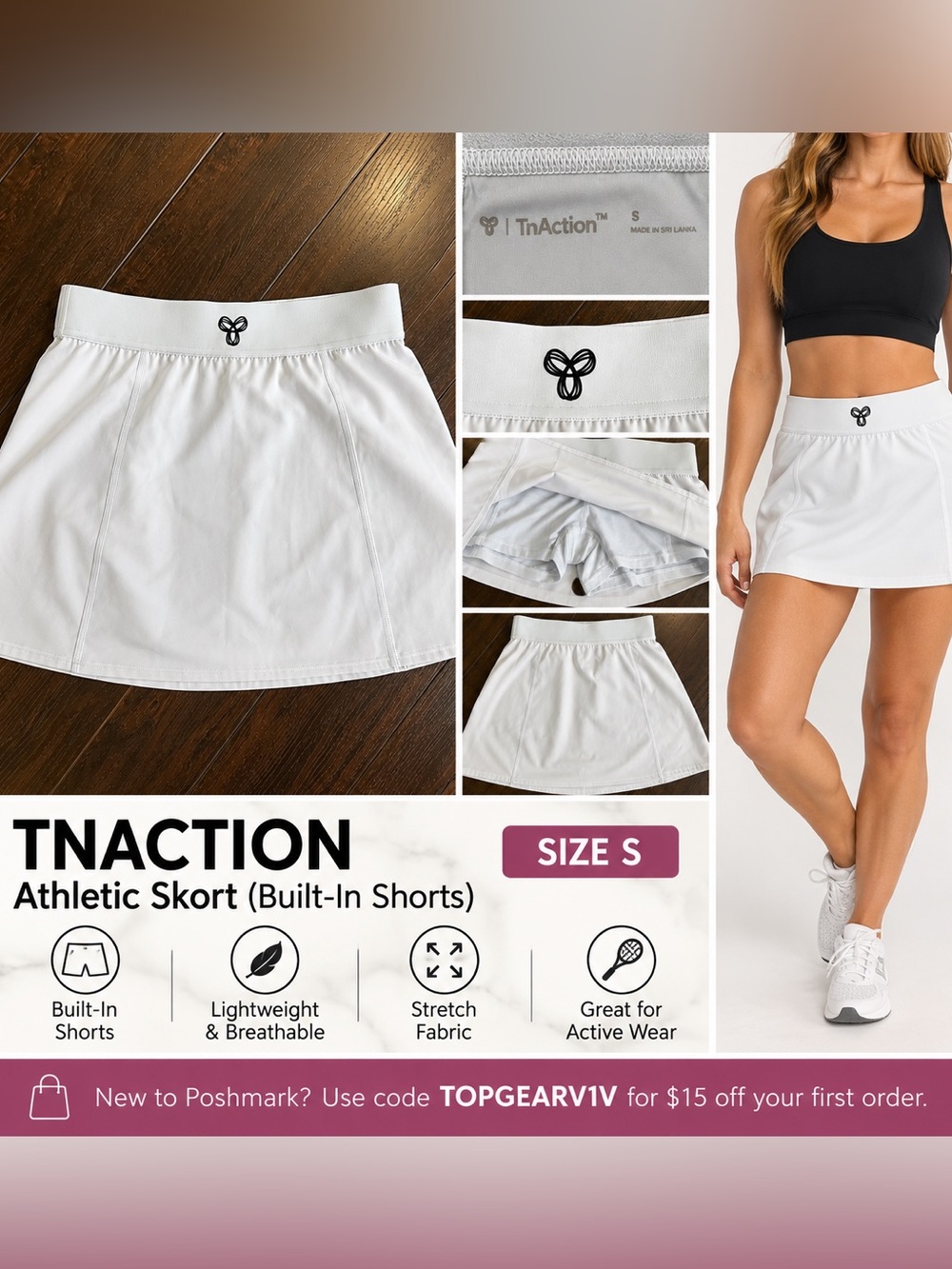 TNA White Athletic Skirt with Logo Waistband